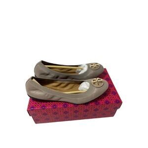 TORY BURCH Claire Elastic Travel Ballet Shoes in French Gray, Size 9, NWB